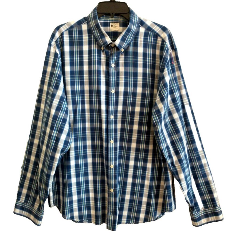 J Crew Shirt Men's Long Sleeve Sunwashed Oxford Button Up Cotton Blue Plaid - XL